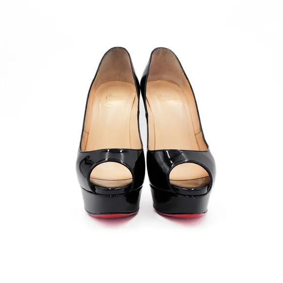 Christian Louboutin Lady Peep Black Patent Leather Platform Pumps EU 37.5 - Picture 5 of 9